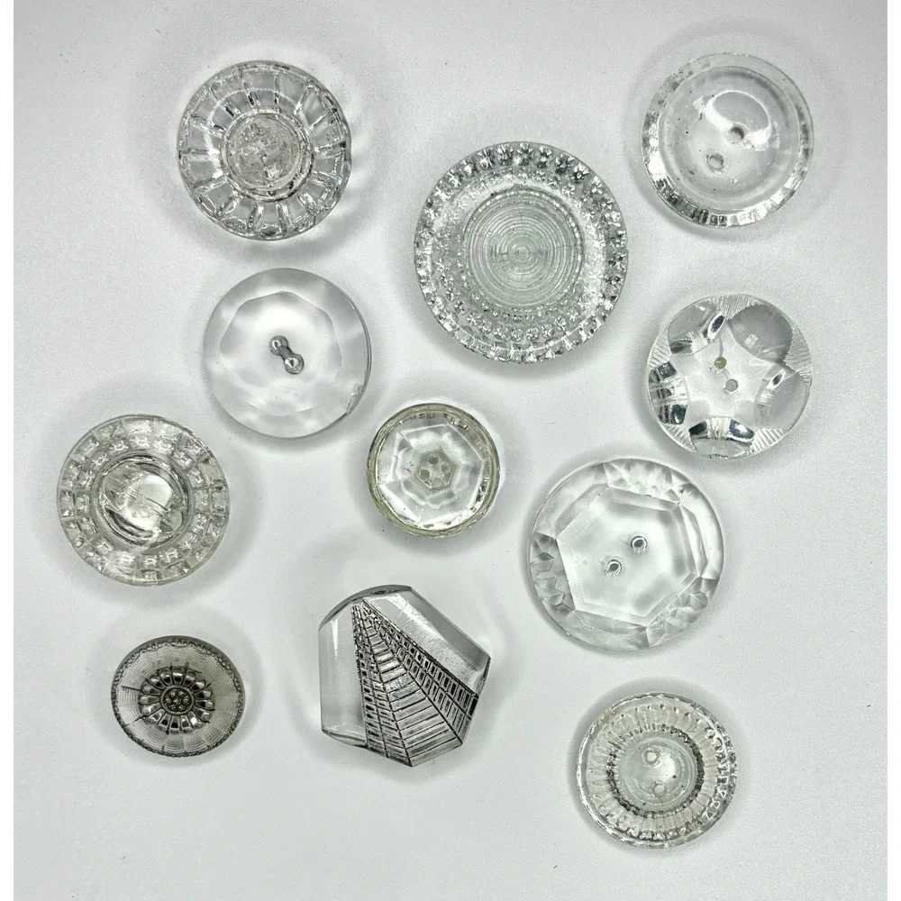 VTG Art Deco Czech Glass Buttons Lot Clear Molded Faceted Geometric 1920s 1930s